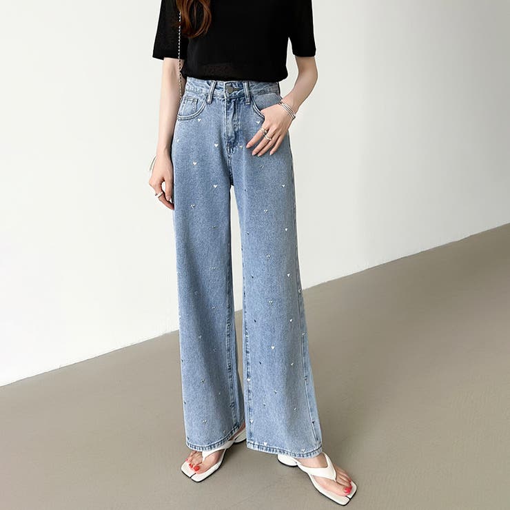 ハートスタッズデニムパンツ ハート柄 デニムパンツ | COCOMOMO | 詳細画像6 