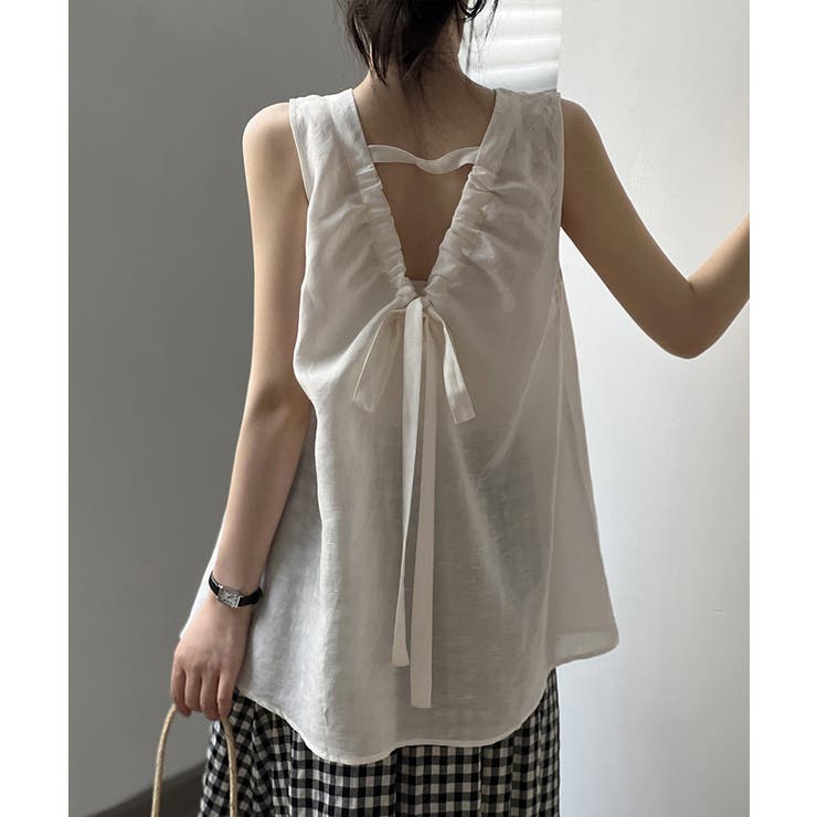 バックリボン ノースリーブブラウス チュニック | COCOMOMO | 詳細画像4 