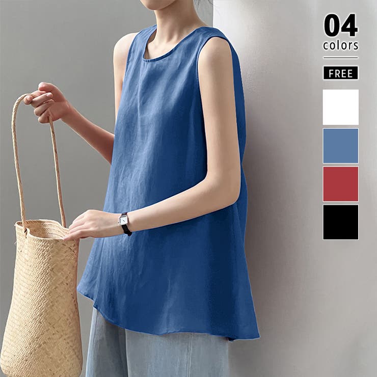 ブルー | バックリボン ノースリーブブラウス チュニック | COCOMOMO