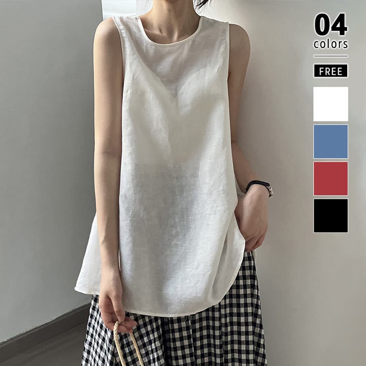 ホワイト | バックリボン ノースリーブブラウス チュニック | COCOMOMO