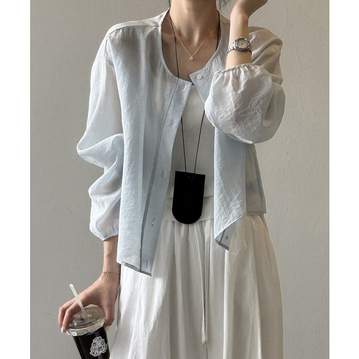 シアーシャツ シャツ ノーカラーシャツ | COCOMOMO | 詳細画像9 