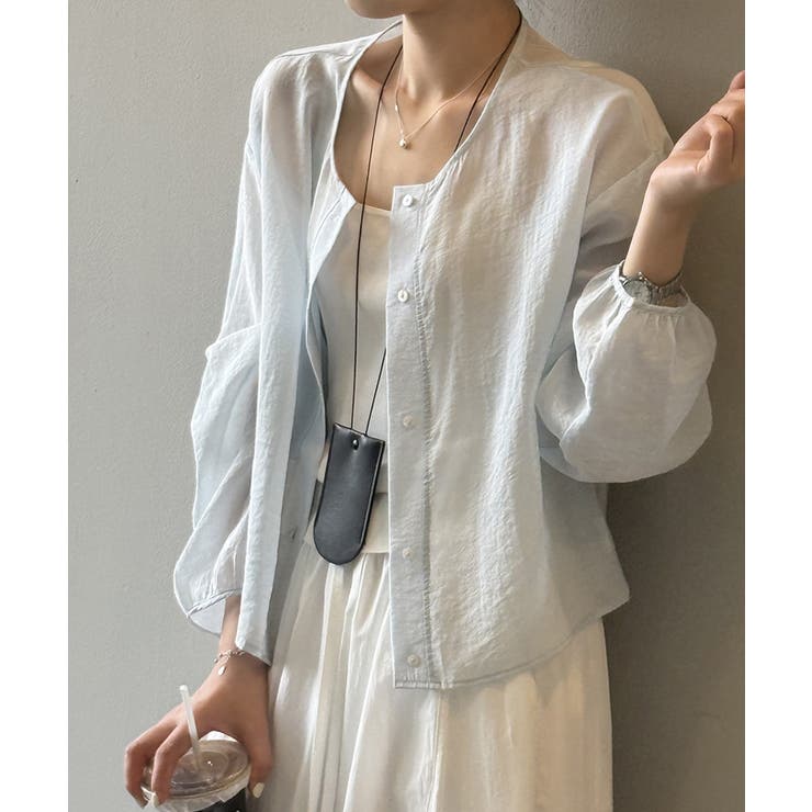 シアーシャツ シャツ ノーカラーシャツ | COCOMOMO | 詳細画像10 