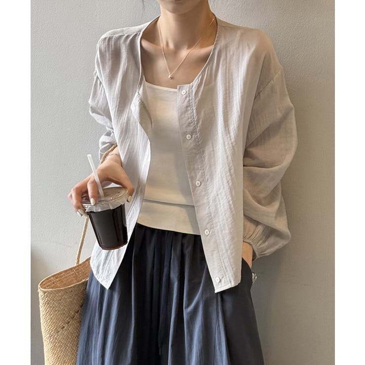 シアーシャツ シャツ ノーカラーシャツ | COCOMOMO | 詳細画像12 