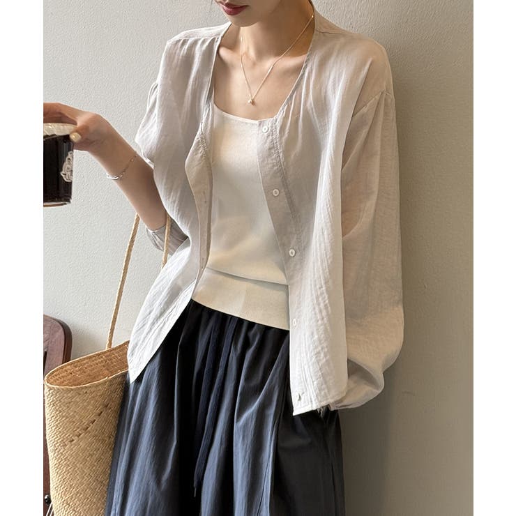 シアーシャツ シャツ ノーカラーシャツ | COCOMOMO | 詳細画像13 