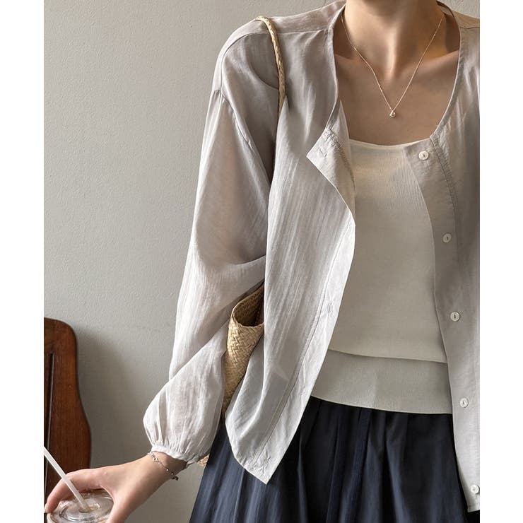 シアーシャツ シャツ ノーカラーシャツ | COCOMOMO | 詳細画像15 