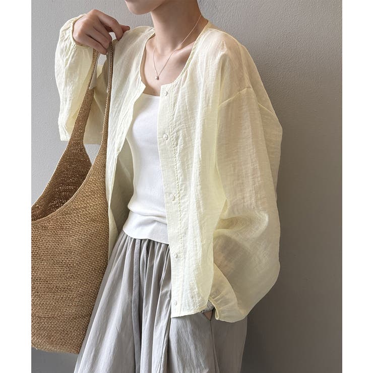 シアーシャツ シャツ ノーカラーシャツ | COCOMOMO | 詳細画像2 