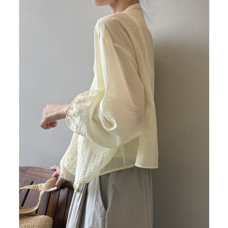 シアーシャツ シャツ ノーカラーシャツ | COCOMOMO | 詳細画像3 