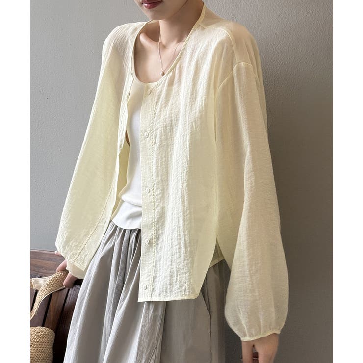 シアーシャツ シャツ ノーカラーシャツ | COCOMOMO | 詳細画像4 