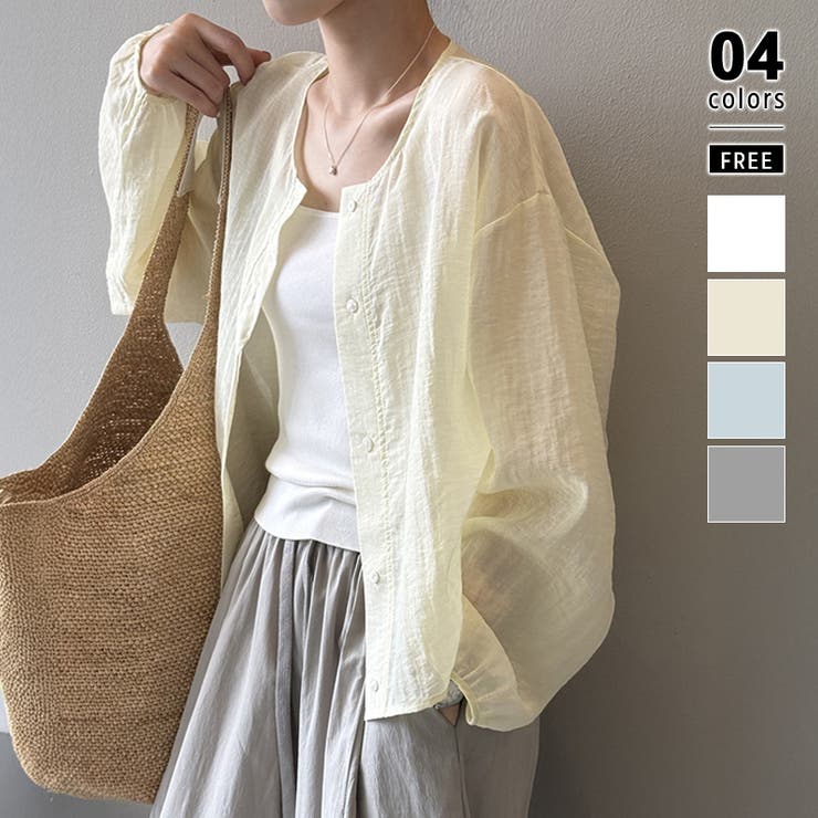 ベージュ | シアーシャツ シャツ ノーカラーシャツ | COCOMOMO
