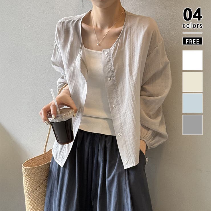 グレー | シアーシャツ シャツ ノーカラーシャツ | COCOMOMO