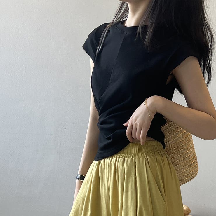 アシンメトリートップス フレンチスリーブ Tシャツ | COCOMOMO | 詳細画像12 