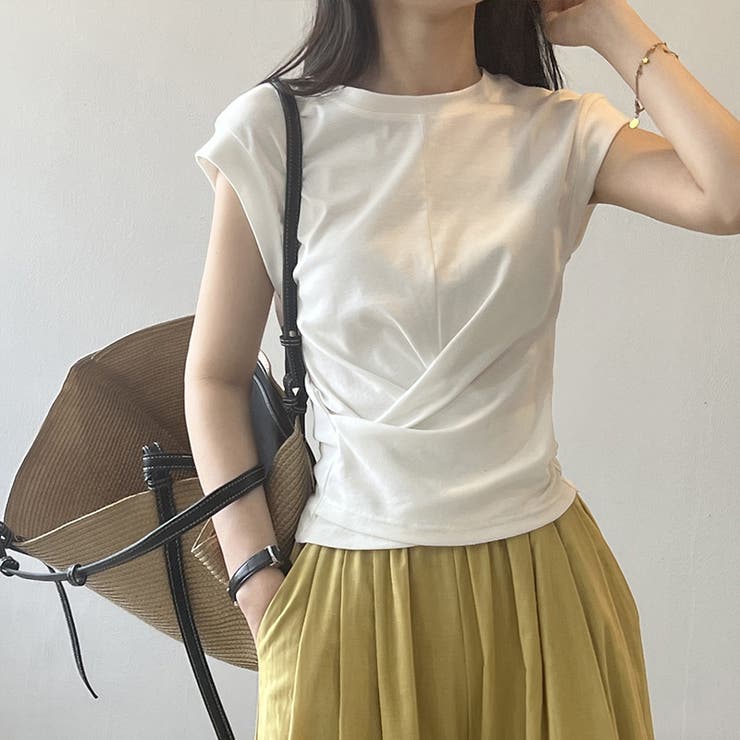 アシンメトリートップス フレンチスリーブ Tシャツ | COCOMOMO | 詳細画像3 