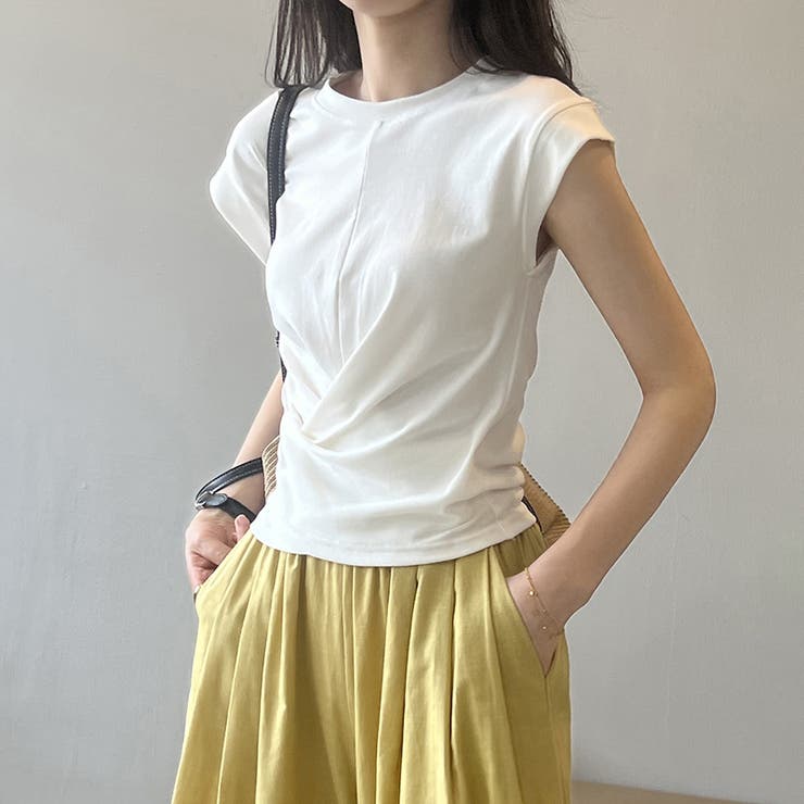 アシンメトリートップス フレンチスリーブ Tシャツ | COCOMOMO | 詳細画像4 