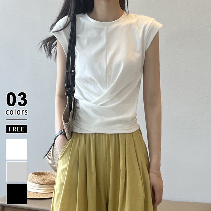 アシンメトリートップス フレンチスリーブ Tシャツ[品番