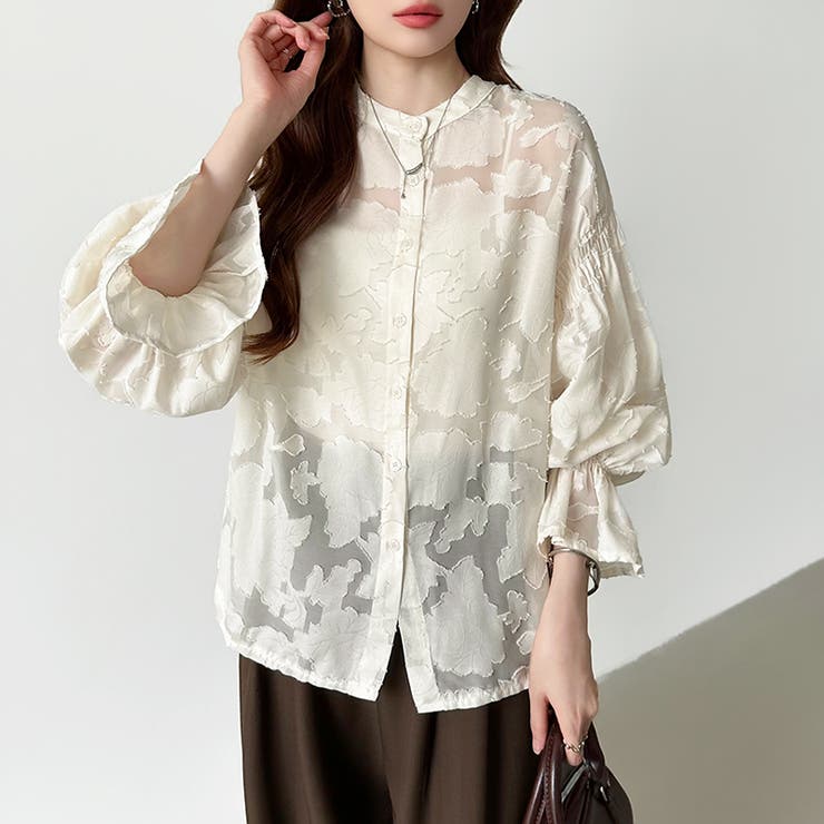 前後2way ジャガードブラウス シフォンブラウス | COCOMOMO | 詳細画像10 