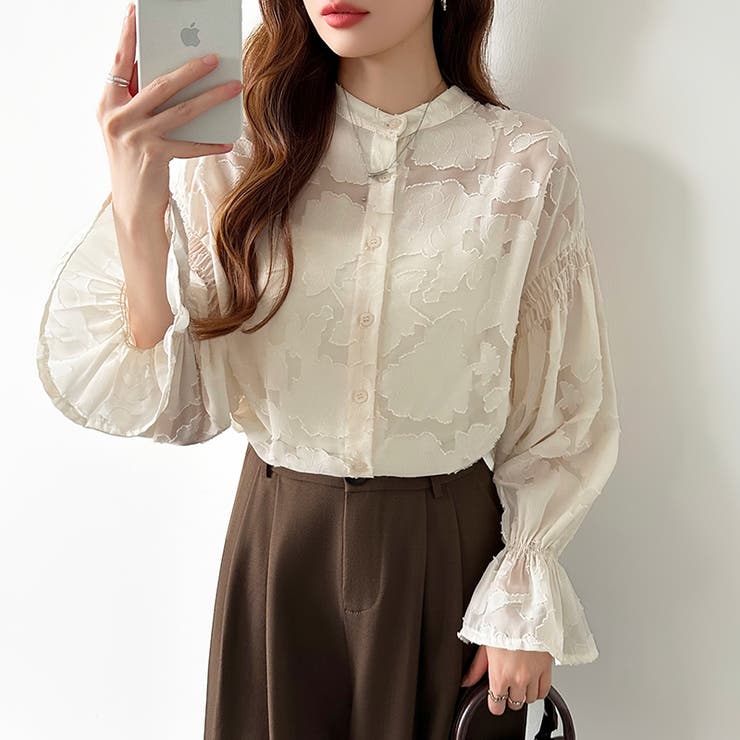 前後2way ジャガードブラウス シフォンブラウス | COCOMOMO | 詳細画像12 