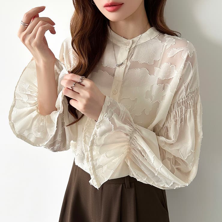 前後2way ジャガードブラウス シフォンブラウス | COCOMOMO | 詳細画像13 