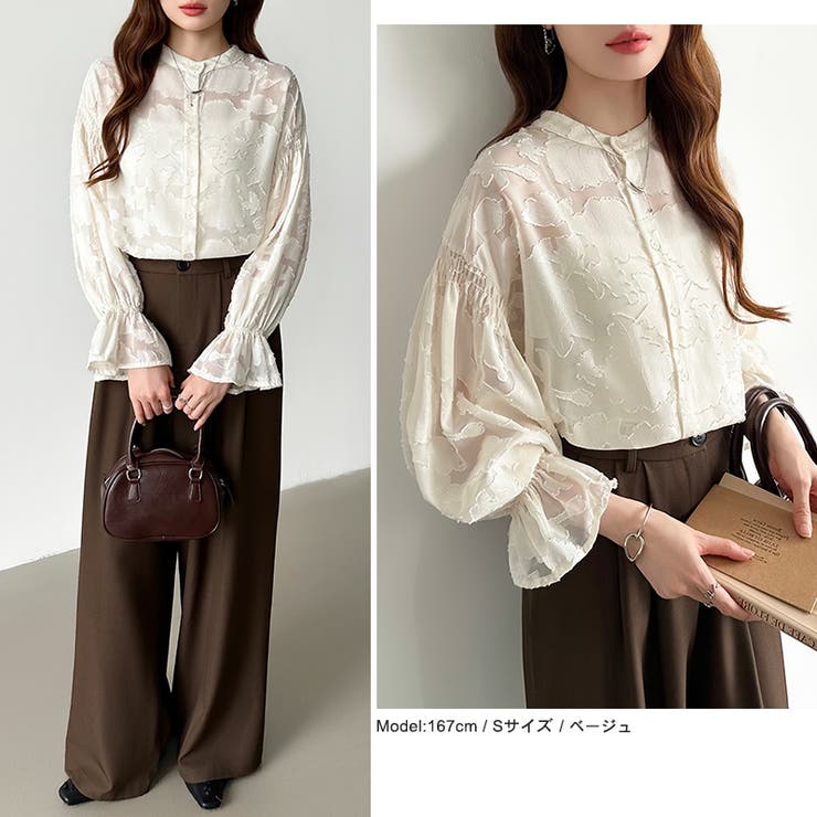 前後2way ジャガードブラウス シフォンブラウス | COCOMOMO | 詳細画像14 