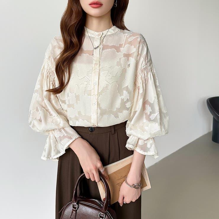 前後2way ジャガードブラウス シフォンブラウス | COCOMOMO | 詳細画像16 