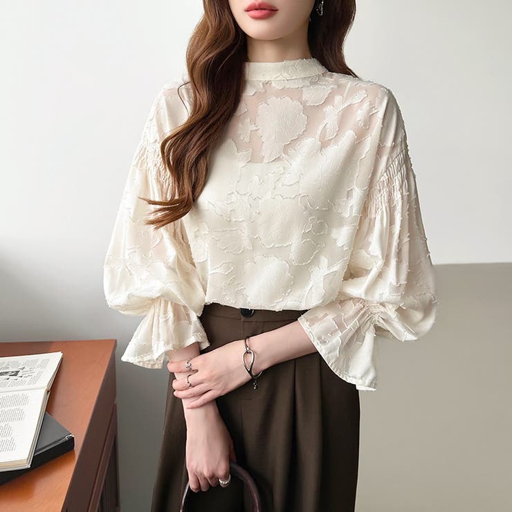 前後2way ジャガードブラウス シフォンブラウス | COCOMOMO | 詳細画像18 