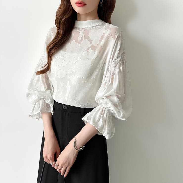 前後2way ジャガードブラウス シフォンブラウス | COCOMOMO | 詳細画像28 