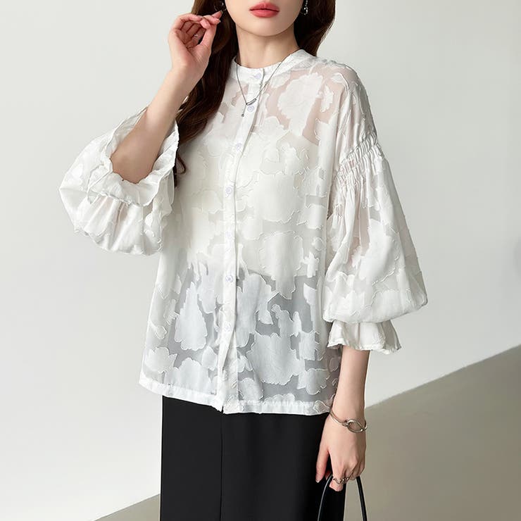 前後2way ジャガードブラウス シフォンブラウス | COCOMOMO | 詳細画像29 