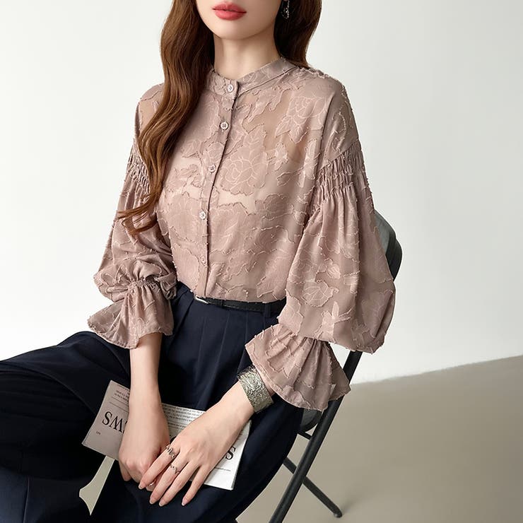 前後2way ジャガードブラウス シフォンブラウス | COCOMOMO | 詳細画像3 