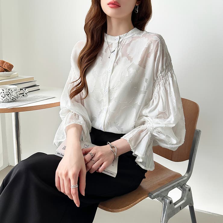 前後2way ジャガードブラウス シフォンブラウス | COCOMOMO | 詳細画像33 