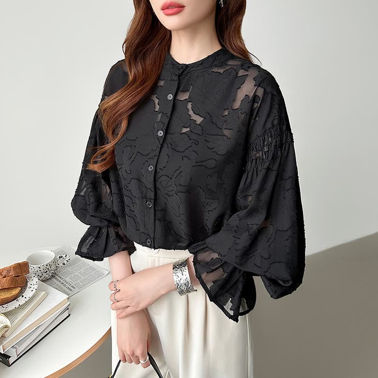 前後2way ジャガードブラウス シフォンブラウス | COCOMOMO | 詳細画像37 