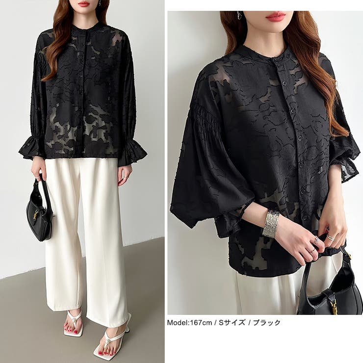 前後2way ジャガードブラウス シフォンブラウス | COCOMOMO | 詳細画像39 