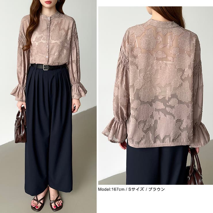 前後2way ジャガードブラウス シフォンブラウス | COCOMOMO | 詳細画像6 