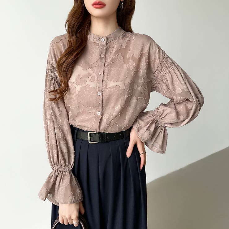 前後2way ジャガードブラウス シフォンブラウス | COCOMOMO | 詳細画像7 