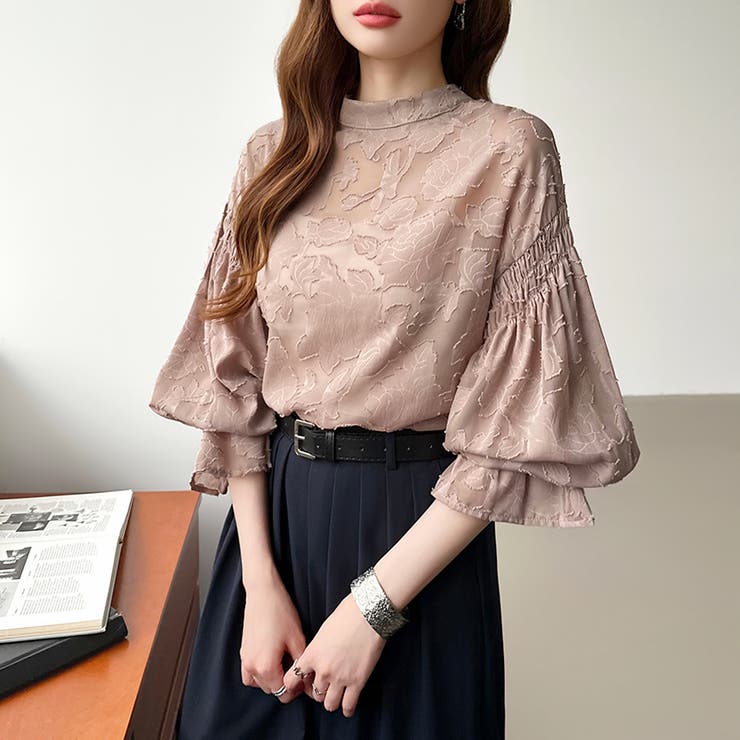 前後2way ジャガードブラウス シフォンブラウス | COCOMOMO | 詳細画像8 