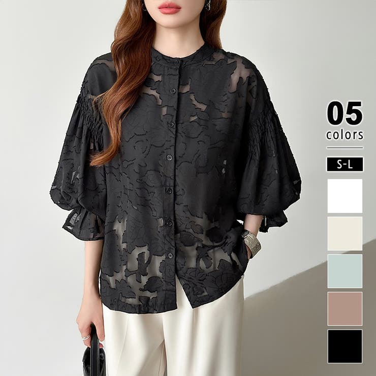 ブラック | 前後2way ジャガードブラウス シフォンブラウス | COCOMOMO