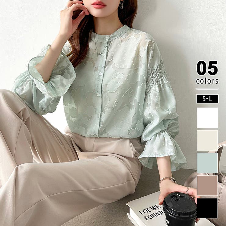 ライトグリーン | 前後2way ジャガードブラウス シフォンブラウス | COCOMOMO