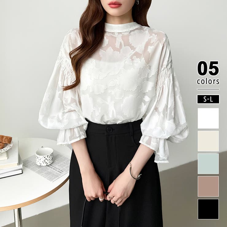 ホワイト | 前後2way ジャガードブラウス シフォンブラウス | COCOMOMO