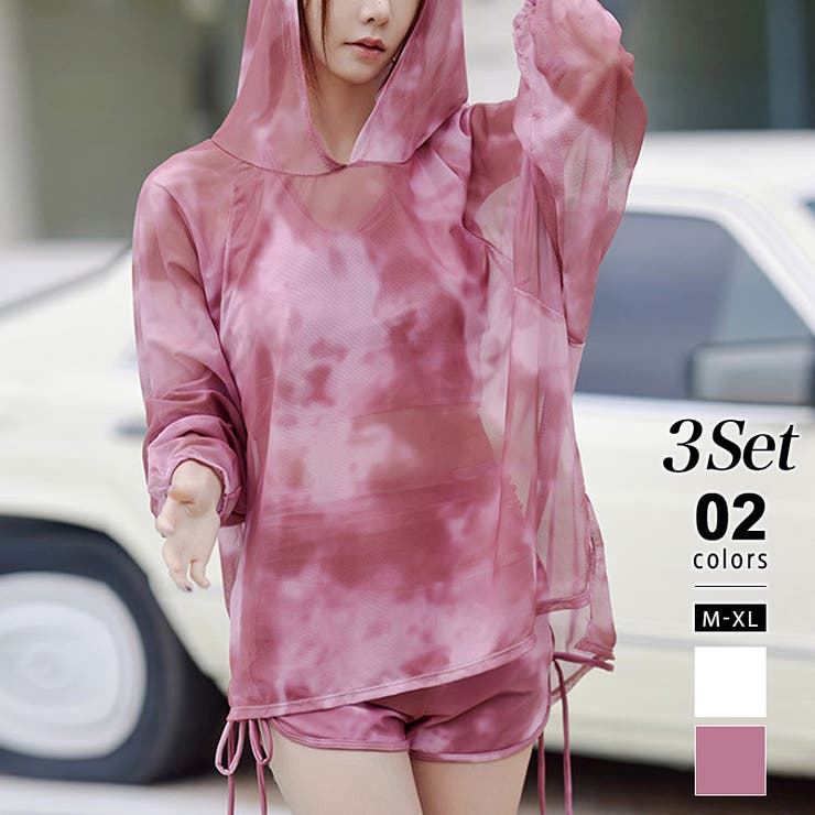 レッド | タンキニ水着 シアーパーカーセット 水着体型カバー | COCOMOMO