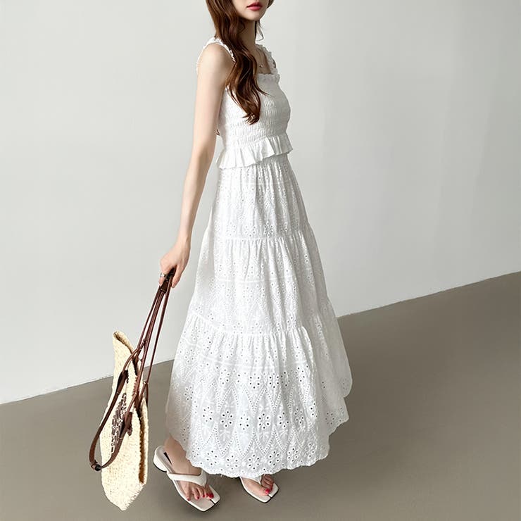 シャーリングキャミソール ティアードスカート セットアップ夏 | COCOMOMO | 詳細画像3 