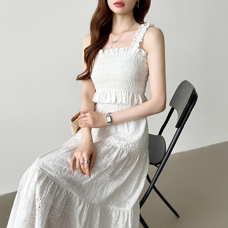 シャーリングキャミソール ティアードスカート セットアップ夏 | COCOMOMO | 詳細画像7 