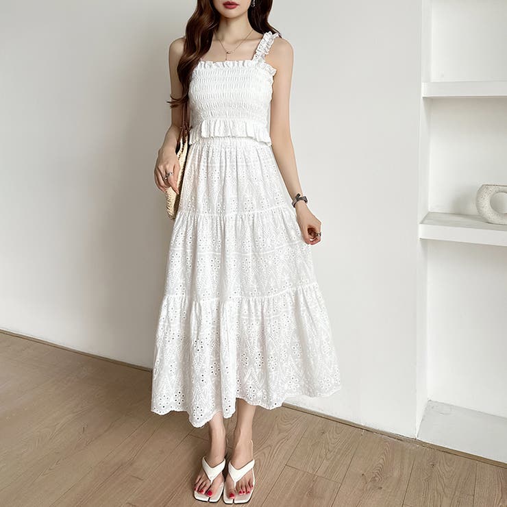 シャーリングキャミソール ティアードスカート セットアップ夏 | COCOMOMO | 詳細画像8 