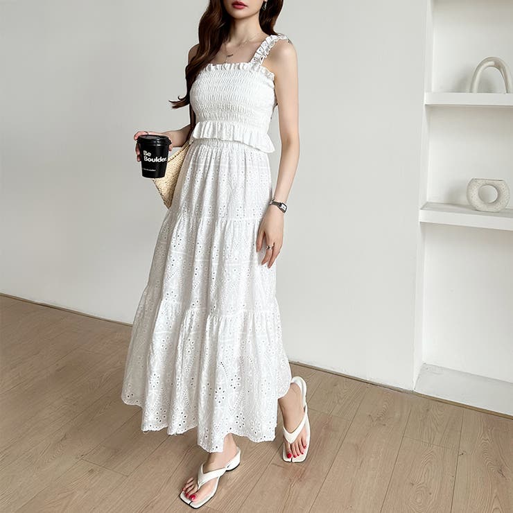 シャーリングキャミソール ティアードスカート セットアップ夏 | COCOMOMO | 詳細画像9 