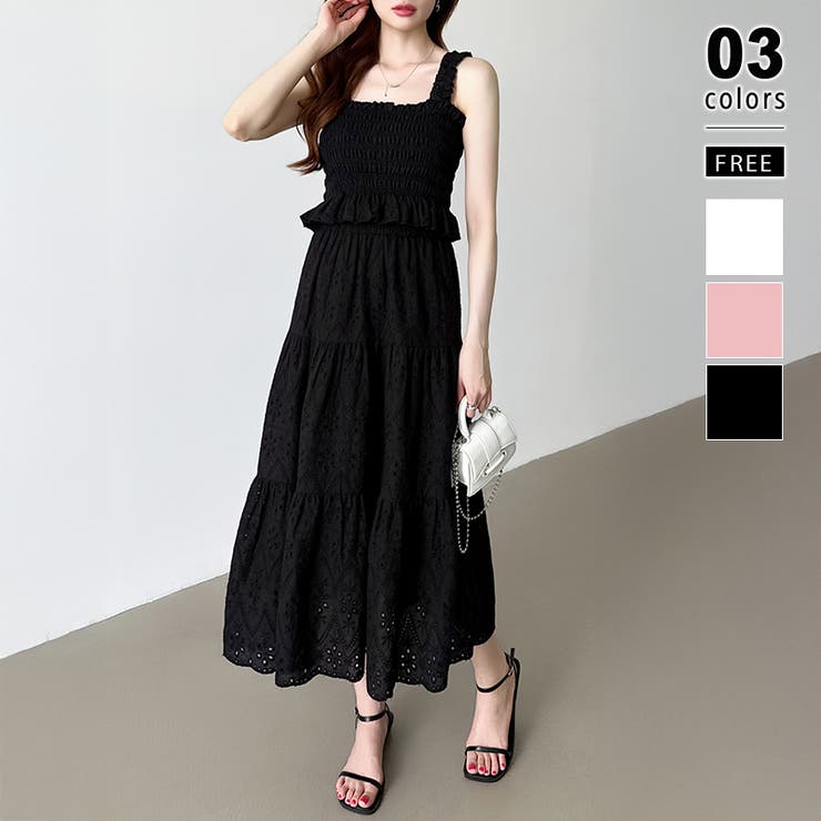 ブラック | シャーリングキャミソール ティアードスカート セットアップ夏 | COCOMOMO