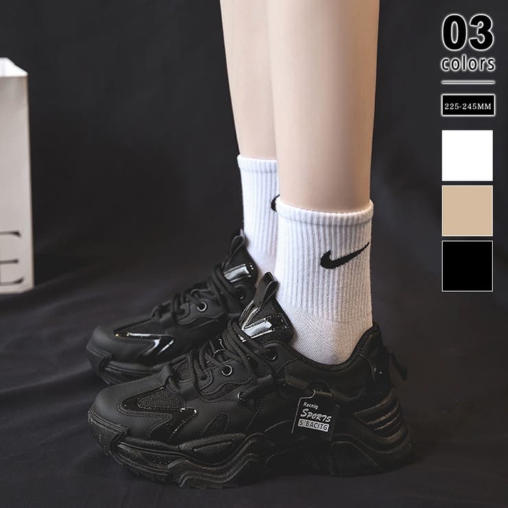 ブラック | 厚底スニーカー ダッドスニーカー シューズ | COCOMOMO