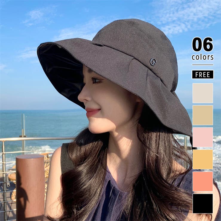 ブラック | つば広ハット 帽子 日焼け対策 | COCOMOMO