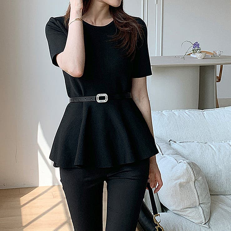 ペプラムトップス サマーニット オフィスカジュアル | COCOMOMO | 詳細画像9 