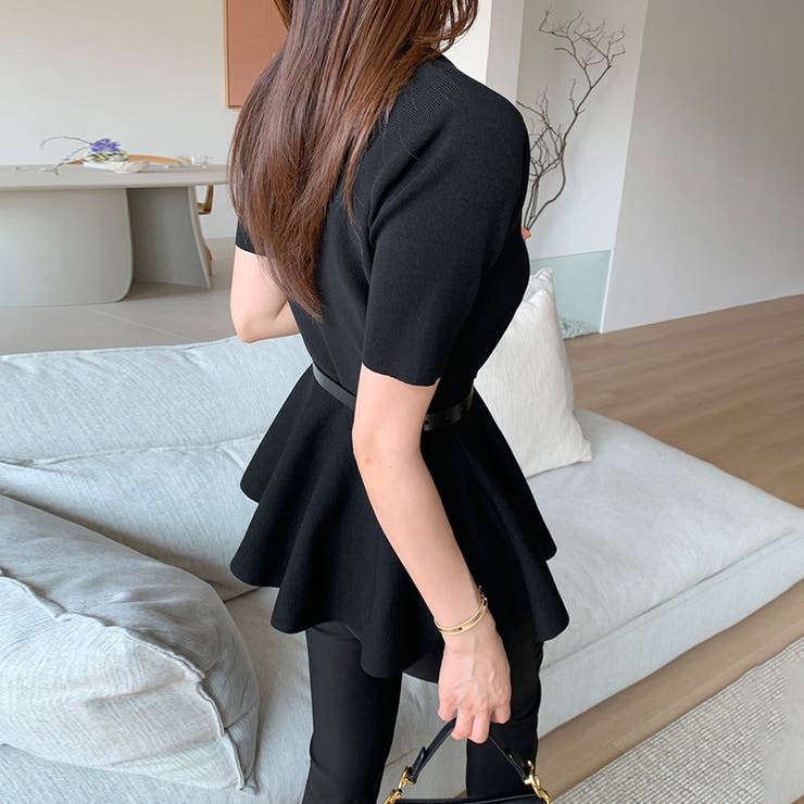 ペプラムトップス サマーニット オフィスカジュアル | COCOMOMO | 詳細画像11 