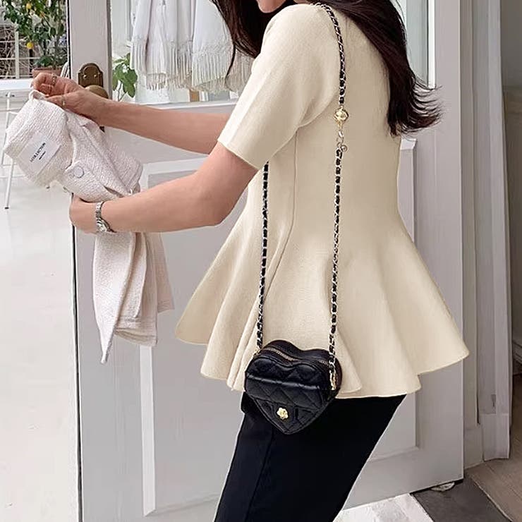 ペプラムトップス サマーニット オフィスカジュアル | COCOMOMO | 詳細画像13 