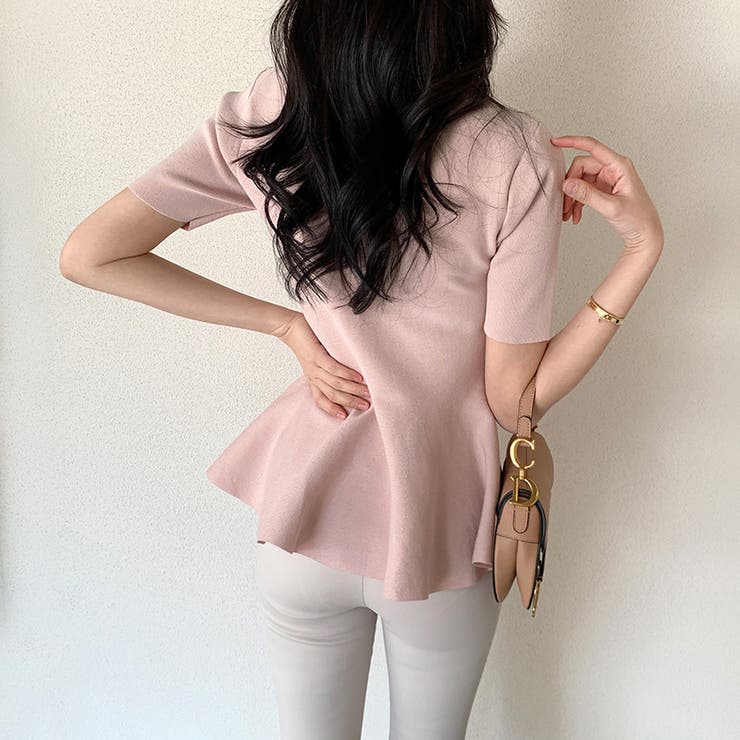 ペプラムトップス サマーニット オフィスカジュアル | COCOMOMO | 詳細画像4 