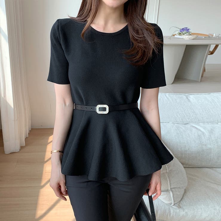 ペプラムトップス サマーニット オフィスカジュアル | COCOMOMO | 詳細画像8 