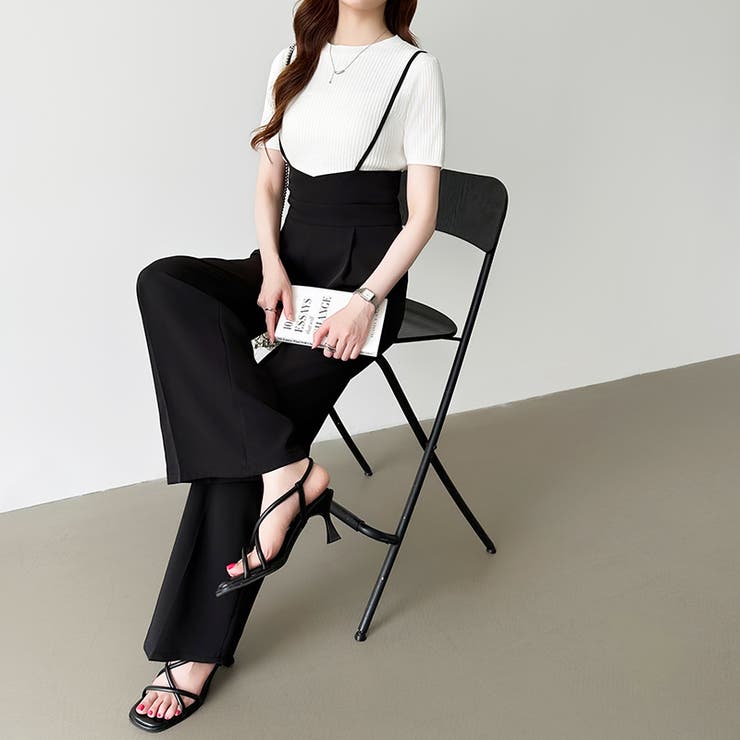 サロペットパンツ ハイウエスト ワイドパンツ | COCOMOMO | 詳細画像33 